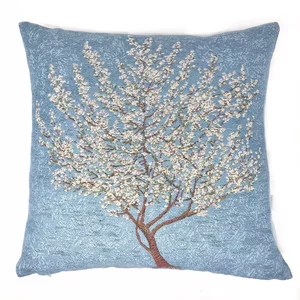 Taie d'oreiller en tissu gobelin, style shabby chic avec arbre sur fond bleu, 44×44cm