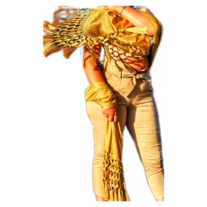 Schal aus Merinowolle mit Caprese-Knotenfransen - gold
