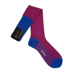 Lange Socken aus Lisle-Garn aus blauem und rotem Nadelstreifen-Jacquard