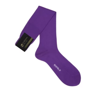 Chaussettes longues côtelées, 100% fil d'écosse, coloris violet