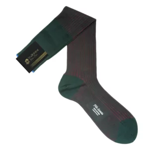 Lange Socken für Herren in Double Twisted Lisle Green und Burgundy