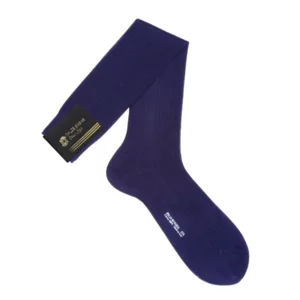 Lange gerippte Socken für Herren, 100% Lisle-Faden, blaue Farbe