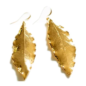 Orecchini con vere foglie di alloro ricoperte con metalli preziosi