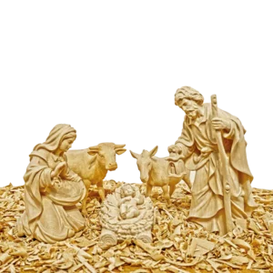 Sacra Famiglia, scolpita a mano, 15cm