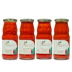 Degustazione sughi: salsa di pomodoro, salsa rustica, sugo selvatico, sugo vegetariano, 4x370ml
