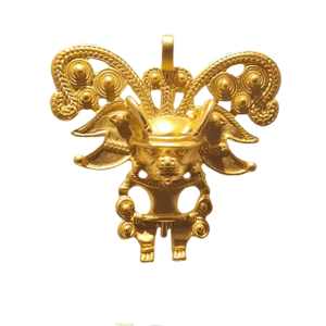 Ciondolo Sciamano Tairona  in bagno d’oro 24 carati, Galeria el Dorado