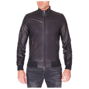 Schwarze Herren Bomberjacke aus echtem Leder Made in Italy 106