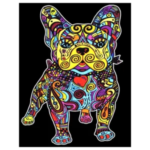 Quadro small con disegno in velluto da colorare: Bulldog francese, 21x29,7cm