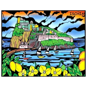 Quadro small con disegno in velluto da colorare: Ischia, 21x29,7cm