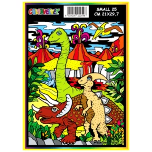 Quadro small con disegno in velluto da colorare: Dinosauri Naif, 21x29,7cm