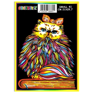 Quadro small con disegno in velluto da colorare: Gatto Silvia, 21x29,7cm