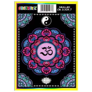 Quadro small con disegno in velluto da colorare: Mandala Om, 21x29,7cm