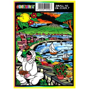Quadro small con disegno in velluto da colorare: Pulcinella, 21x29,7cm