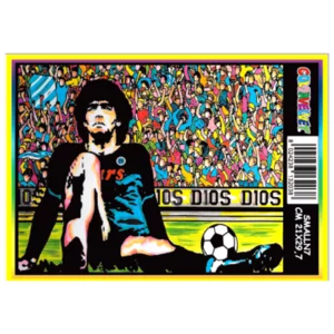 Kleines Gemälde mit Samtzeichnung zum Ausmalen: Maradona horizontal, 21x29,7cm