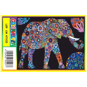 Quadro large con disegno in velluto da colorare: Elefante, 47x35cm