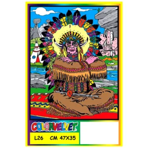 Quadro large con disegno in velluto da colorare: Toro Seduto, 47x35cm