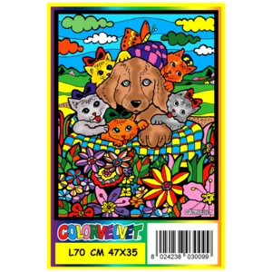 Quadro large con disegno in velluto da colorare: Cane e gatti, 47x35cm