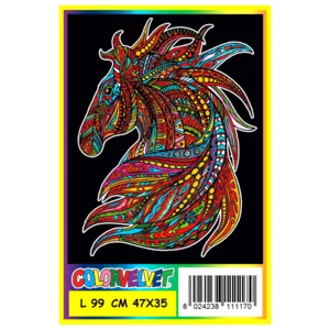 Quadro large con disegno in velluto da colorare: Muso cavallo, 47x35cm
