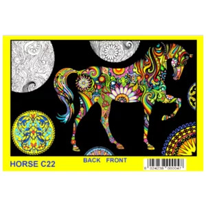 Raccoglitore con disegno in velluto da colorare, Cavallo mandala, 27x37x4cm.