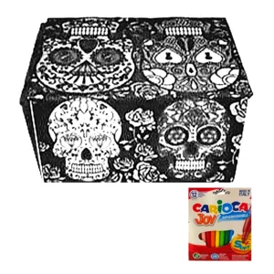 Boîte en velours à colorier, feutres inclus : crânes mexicains