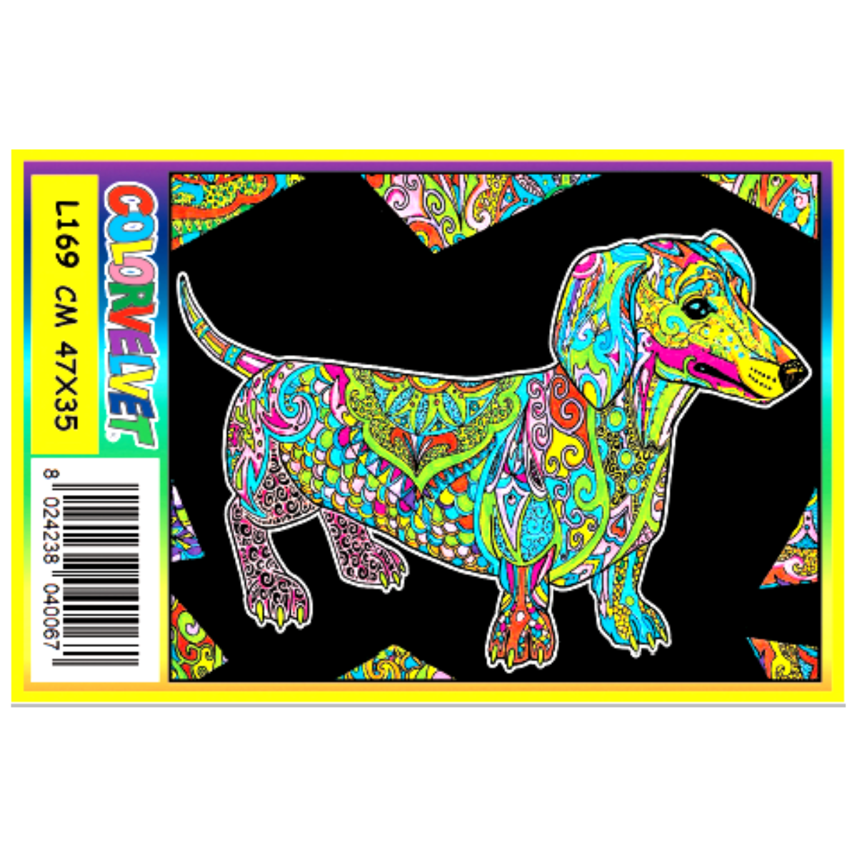 Quadro large con disegno in velluto da colorare: Bassotto, 47x35cm