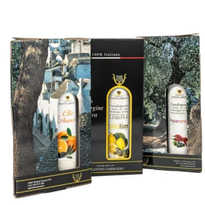 Coffret : condiments à base d'huile d'olive extra vierge parfumée au citron, à l'orange et au piment, 3x100ml