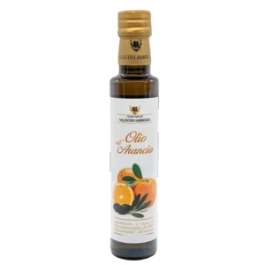 Gewürz auf der Basis von nativem Olivenöl extra in einer Flasche mit Orangengeschmack, 250ml