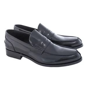 Herren-Loafer im College-Stil aus gebürstetem schwarzem Leder