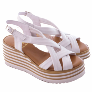 Vendita online Sandali donna in pelle con zeppa, colore bianco
