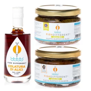 Box Fata Morgana: Sardellenfilet mit Chilischote, 500g, Sardinen, 250g und Sardellensauce, 100ml