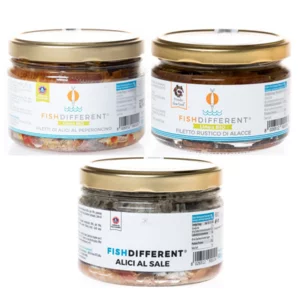 Box Tropea: filetto di alacce, alici al peperoncino, 2x250g e alici al sale, 500g
