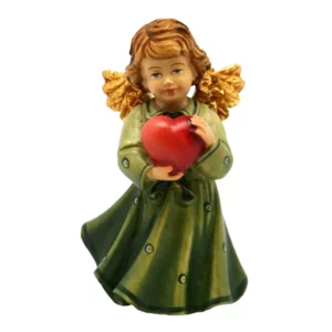 Angelo con cuore in legno di acero, verde, 8cm