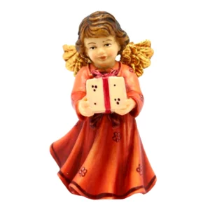 Engel mit Geschenk aus Ahornholz, rot, 8 cm