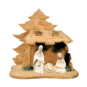 Heilige Familie für Krippe aus Ahornholz mit Stall, natur, 16cm