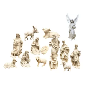 Krippe mit 14 Figuren aus Ahornholz ohne Hütte, natur, 8cm