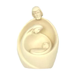 Sacra Famiglia con viso presepe moderno in legno, naturale, 18cm