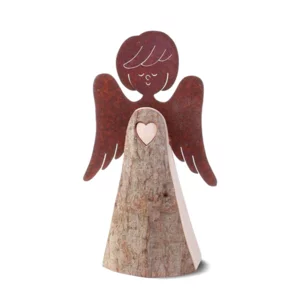 Engel mit Herz aus Holz, 26cm