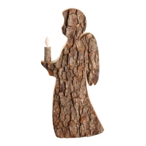 Angelo con candela in legno, 32,5cm