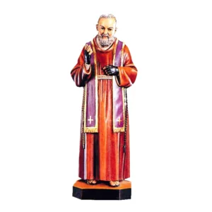 San Padre Pio con stimmate in legno, colorato a olio,15cm