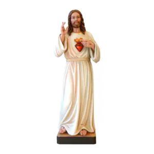 Sacro Cuore di Gesù Misericordioso con raggi in legno, colorato a olio, 15cm