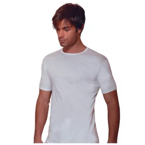 Herren-Unterhemd mit Rundhalsausschnitt, Halbarm, weiß, merzerisierte Baumwolle, Pack. ab 3St