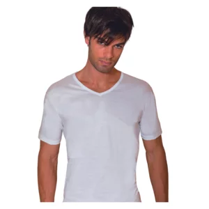 Maglietta intima uomo scollo a V mezza manica, bianco, cotone mercerizzato, conf. da 3pz