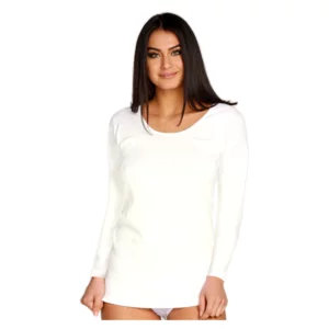 Maglietta intima donna, manica lunga, scollo in raso, lana e cotone, bianco, conf. da 3pz