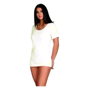 Maglietta intima donna, mezza manica, scollo in raso, cotone e lana, bianco, conf. da 3pz