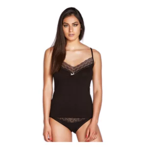 Maglietta intima donna, spalla stretta, scollo a V in pizzo, vari colori, conf. da 3pz