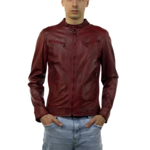 U06, giacca da uomo in vera pelle, colore bordeaux