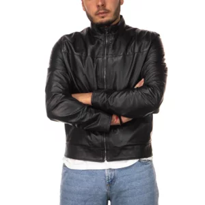 Veste en cuir noir modèle Vidal pour homme