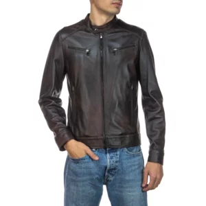 U06, Herrenjacke aus echtem Leder, dunkelbraune Farbe