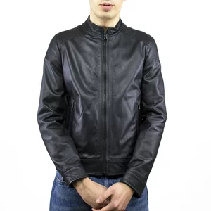 U08, giacca da uomo in vera pelle morbida, colore nero