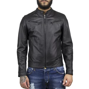 U06, giacca da uomo in vera pelle, colore nero opaco